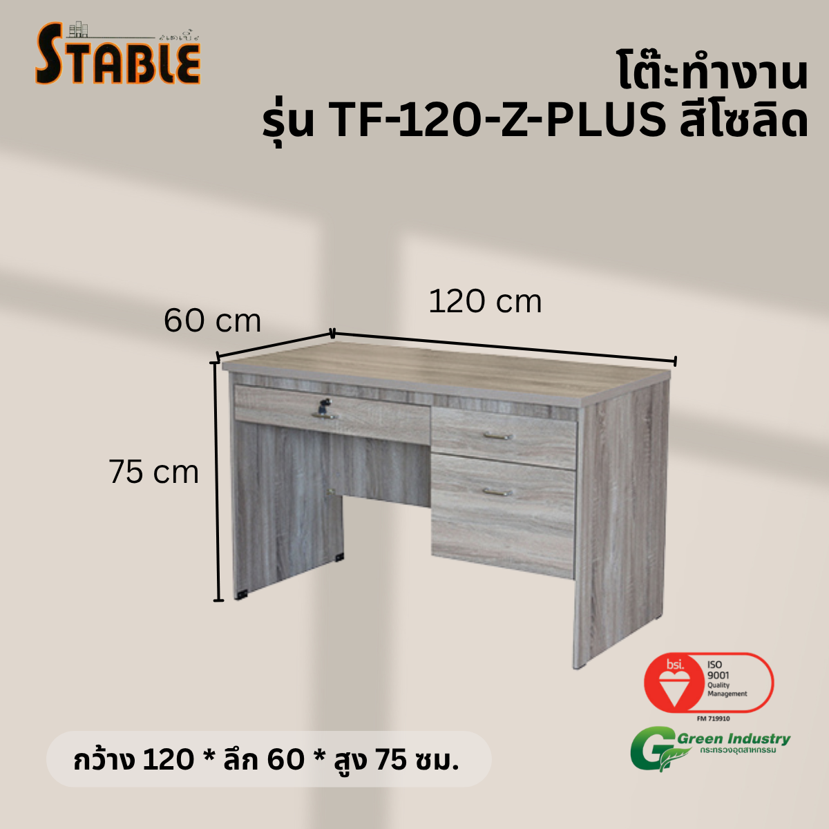 โต๊ะทำงานไม้ STABLE รุ่น TF-120-Z-PLUS 120 ซม. สีโซลิด_2